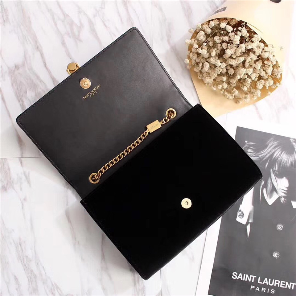 Y51 Sa1nt Lau*nt Black Bag with Gold Hardware