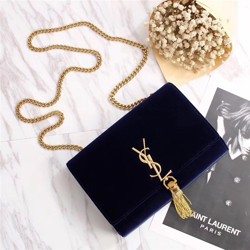 Y51 Sa1nt Lau*nt Blue Bag with Gold Hardare