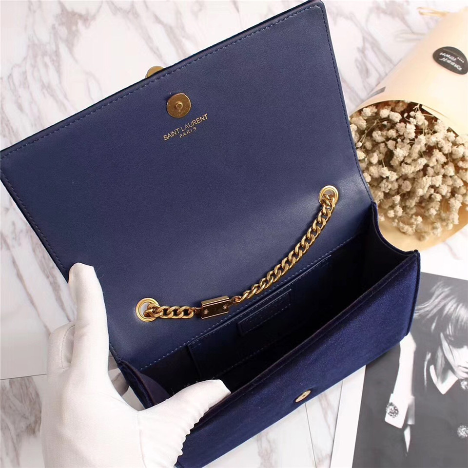 Y51 Sa1nt Lau*nt Blue Bag with Gold Hardare