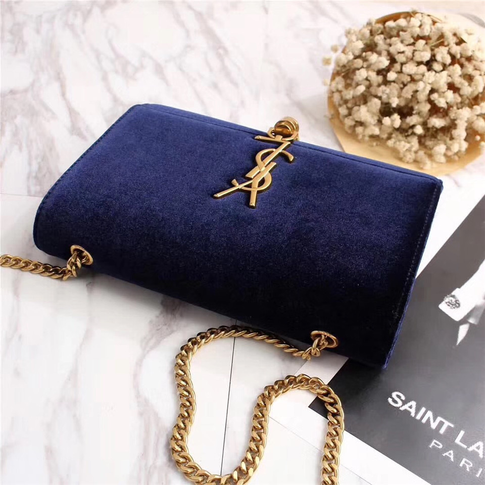 Y51 Sa1nt Lau*nt Blue Bag with Gold Hardare