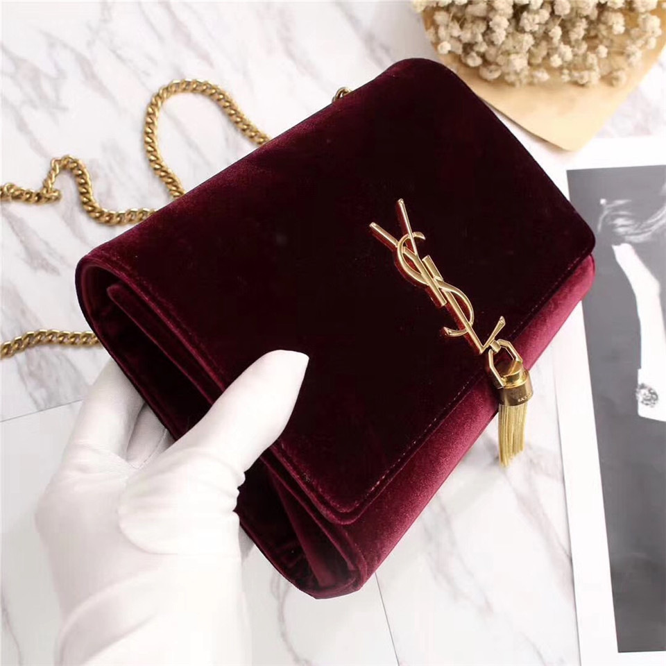 Y51 Sa1nt Lau*nt Red Bag with Gold Hardware