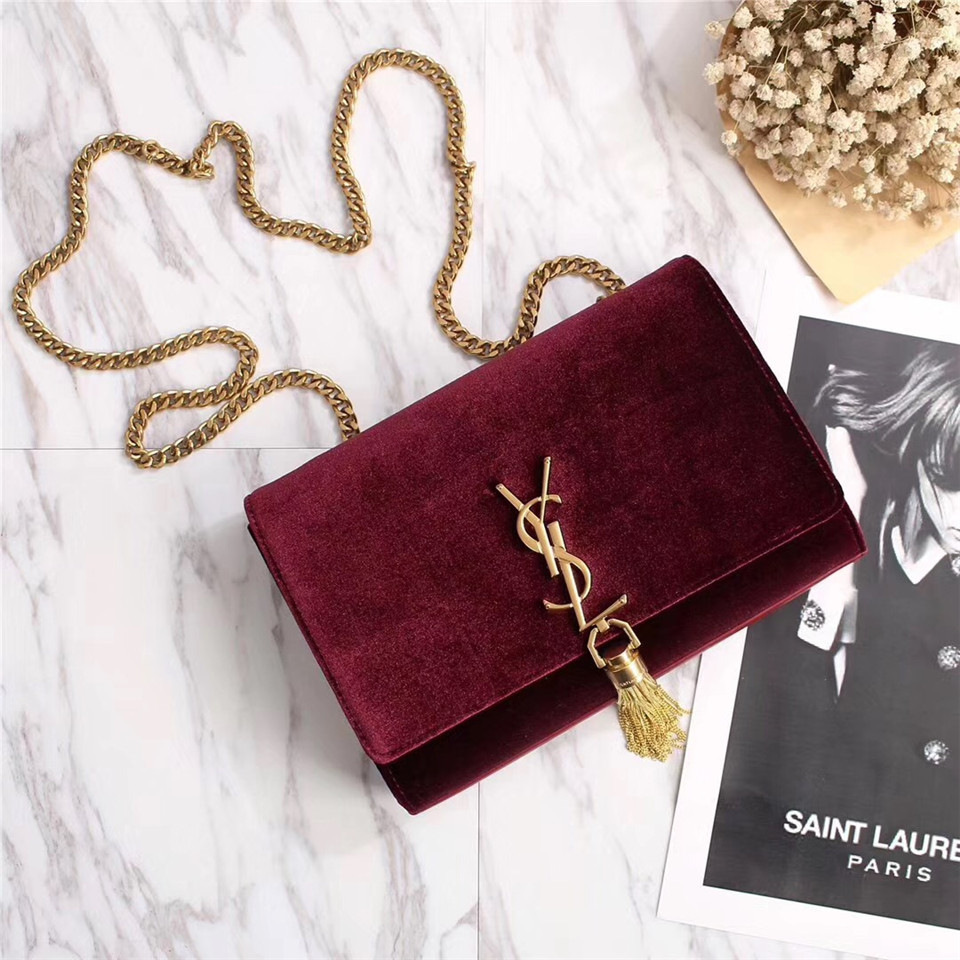 Y51 Sa1nt Lau*nt Red Bag with Gold Hardware
