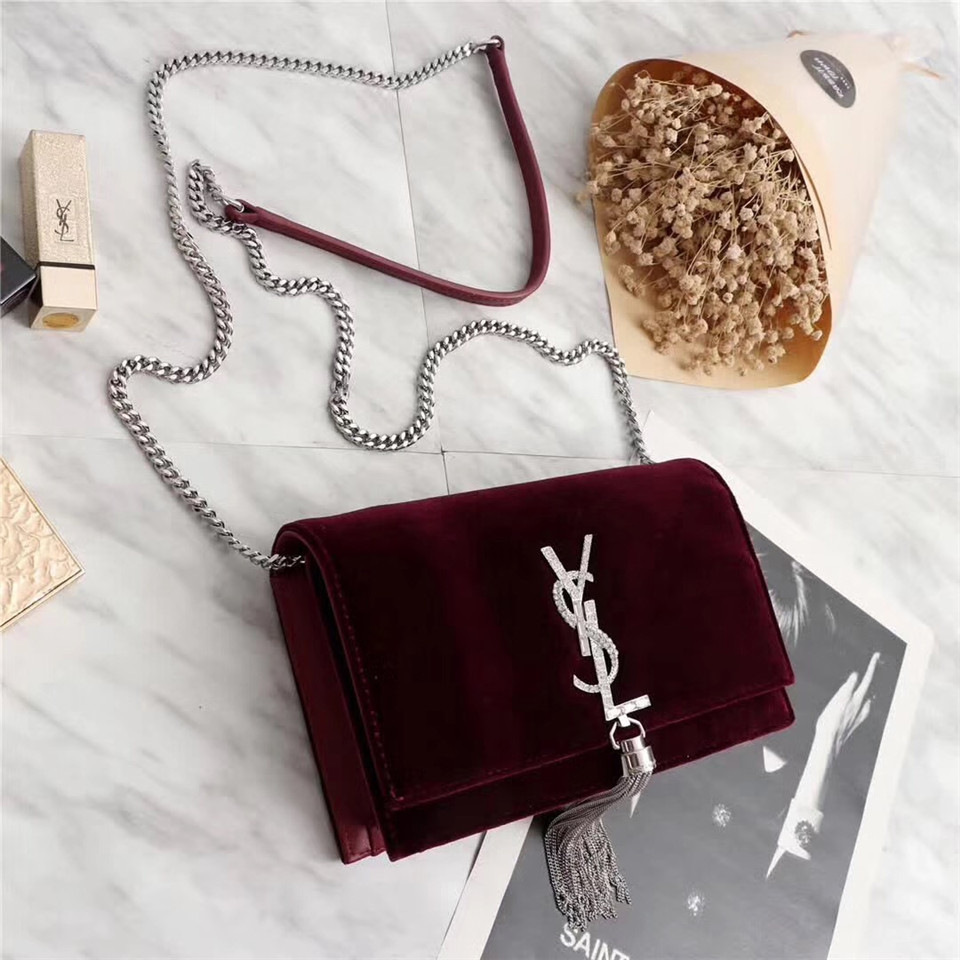Y51 Sa1nt Lau*nt in Red Bag with Gold Hardware