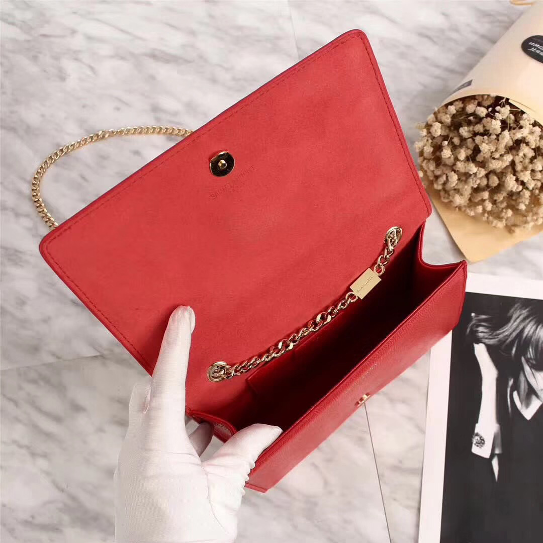 Y51 Monogram Leather With Metal Chain Shoulder Bag In Red 26571