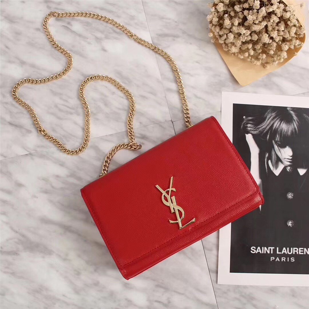 Y51 Monogram Leather With Metal Chain Shoulder Bag In Red 26571
