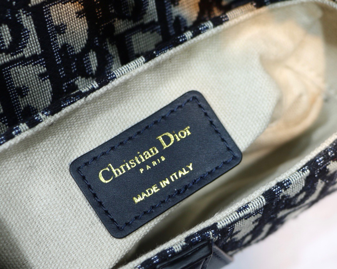D10r Oblique Jacquard Canvas Calfskin leather Saddle Small Bag in Blue