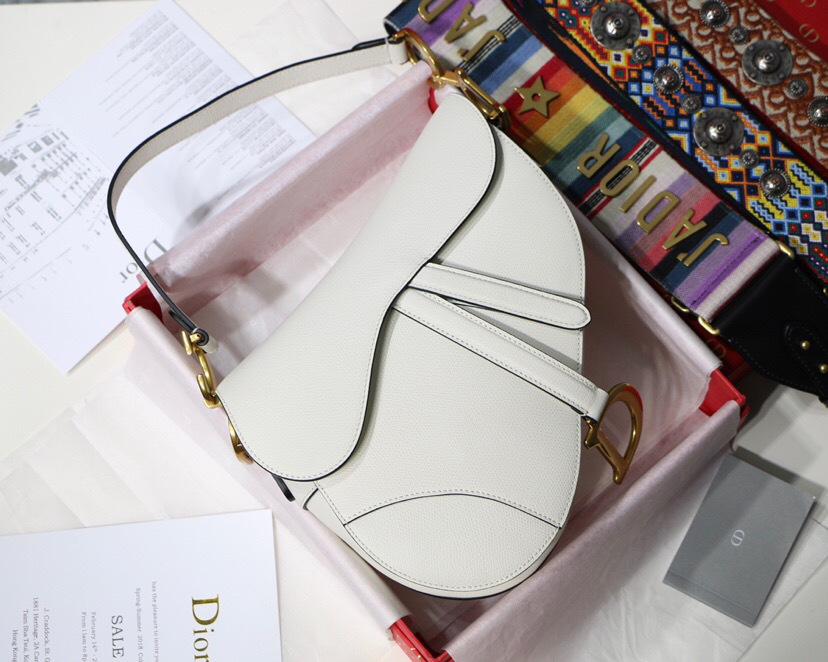 D10r Oblique Calfskin leather Saddle Large Bag in White