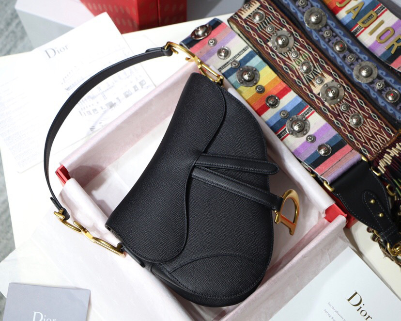 D10r Oblique Calfskin leather Saddle Large Bag in Black