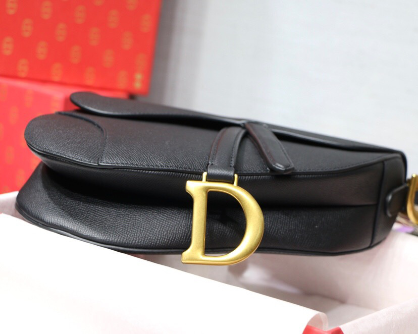 D10r Oblique Calfskin leather Saddle Large Bag in Black