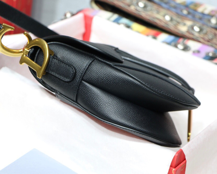 D10r Oblique Calfskin leather Saddle Large Bag in Black