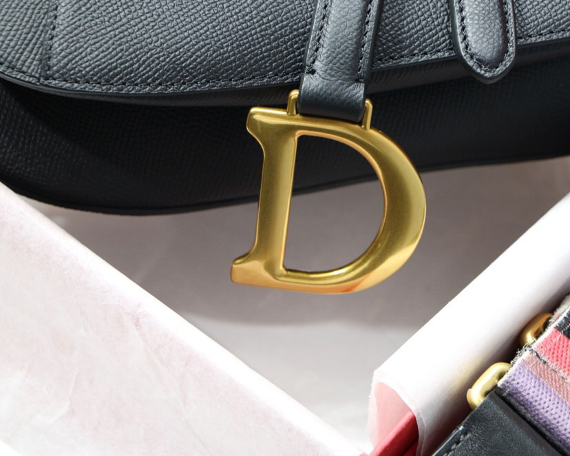 D10r Oblique Calfskin leather Saddle Large Bag in Black