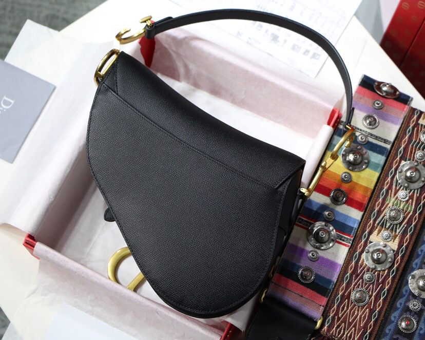 D10r Oblique Calfskin leather Saddle Large Bag in Black