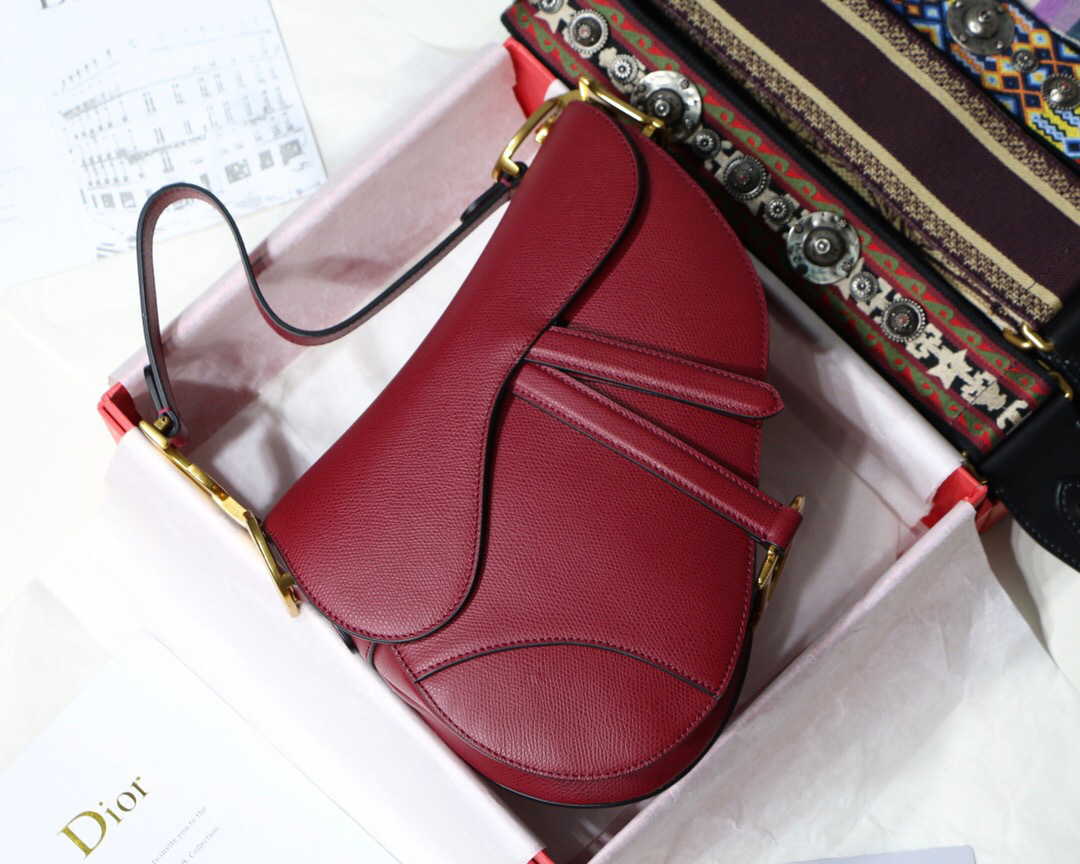 D10r Oblique Calfskin leather Saddle Large Bag in Wine Red
