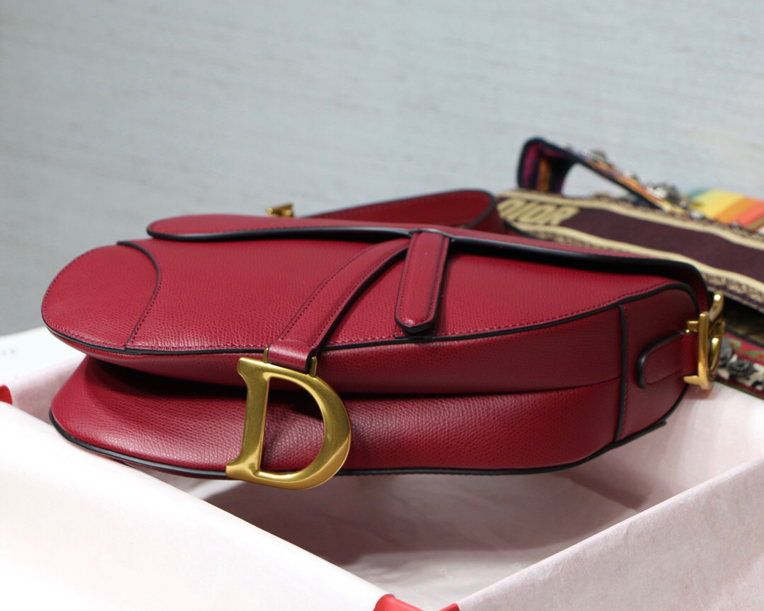 D10r Oblique Calfskin leather Saddle Large Bag in Wine Red