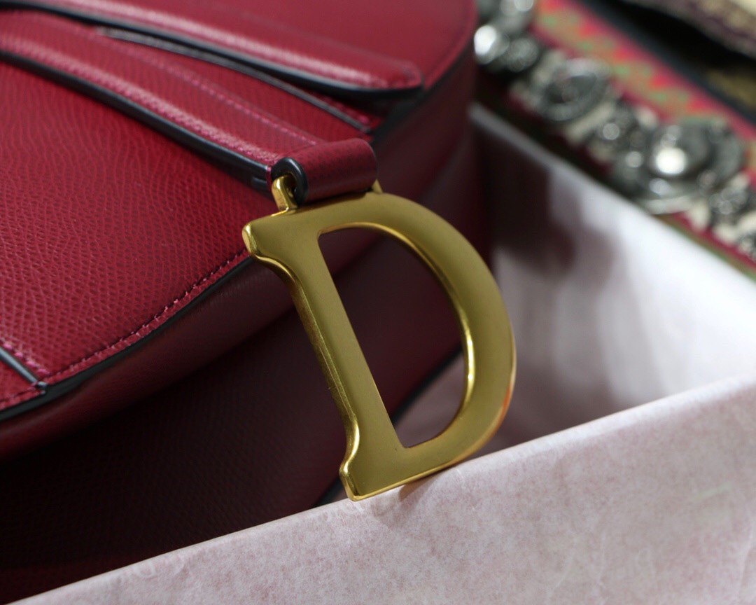 D10r Oblique Calfskin leather Saddle Large Bag in Wine Red