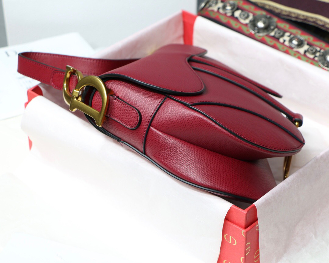 D10r Oblique Calfskin leather Saddle Large Bag in Wine Red