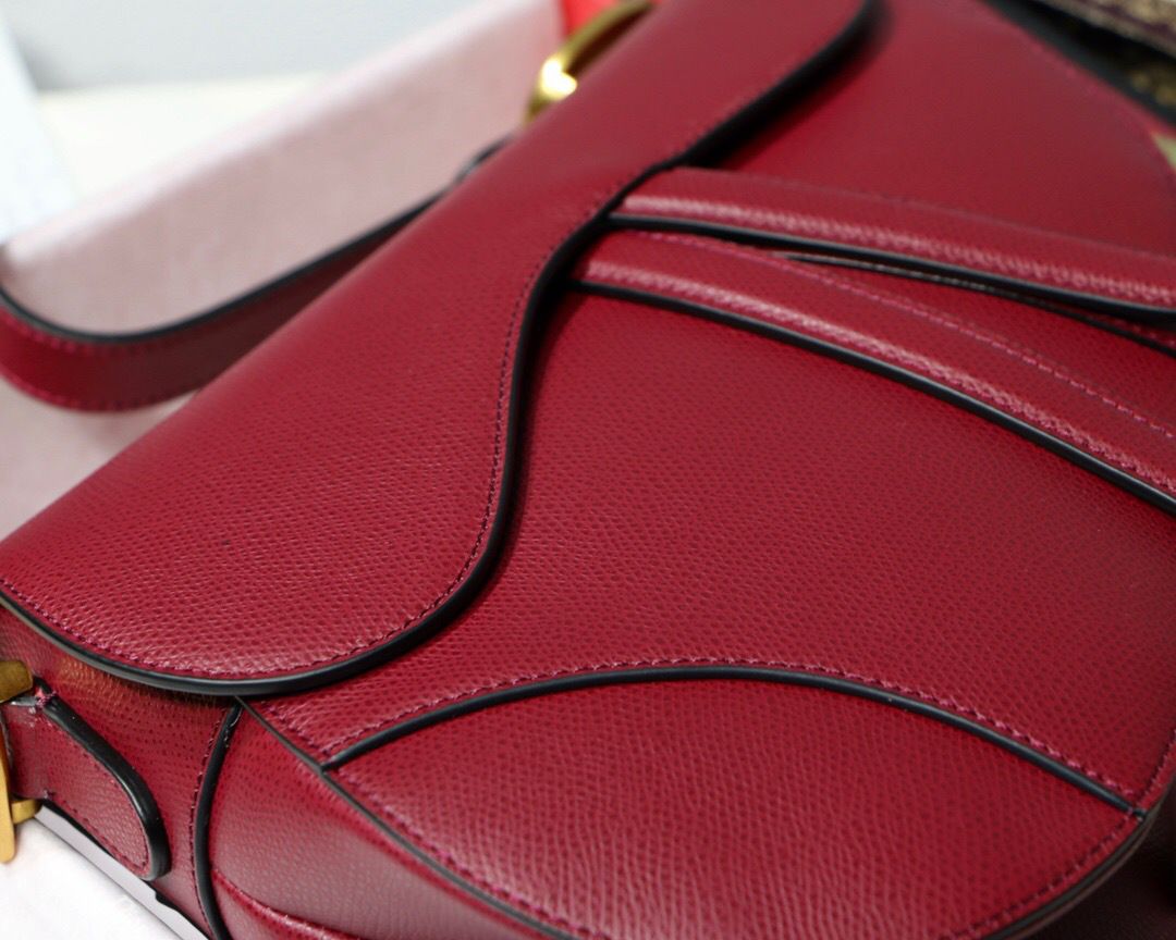 D10r Oblique Calfskin leather Saddle Large Bag in Wine Red
