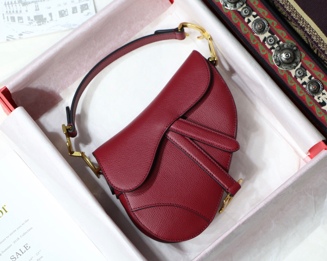 D10r Oblique Calfskin leather Saddle Small Bag in Wine Red