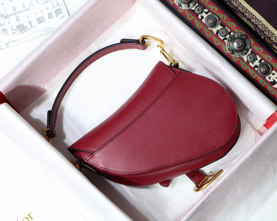 D10r Oblique Calfskin leather Saddle Small Bag in Wine Red