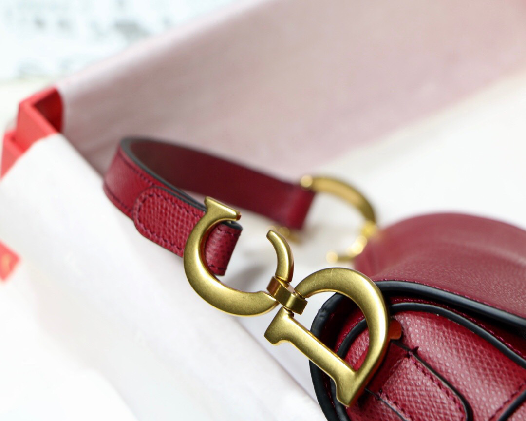 D10r Oblique Calfskin leather Saddle Small Bag in Wine Red