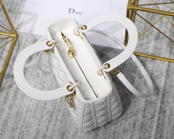 D10r Lady White Handbag With Gold Hardware 24CM