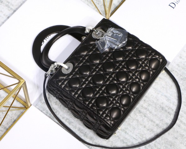 D10r Lady Black Handbag With Silver Hardware 24CM