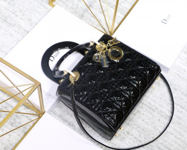 D10r Lady Handbag in Black With Gold Hardware 24CM