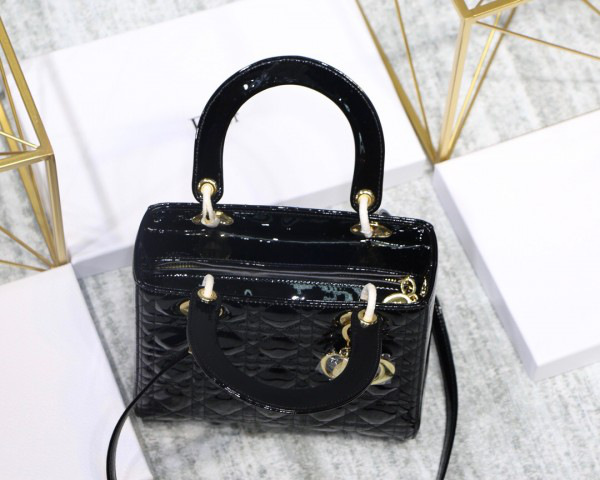D10r Lady Handbag in Black With Gold Hardware 24CM