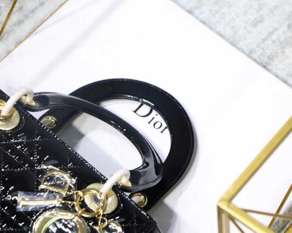 D10r Lady Handbag in Black With Gold Hardware 24CM