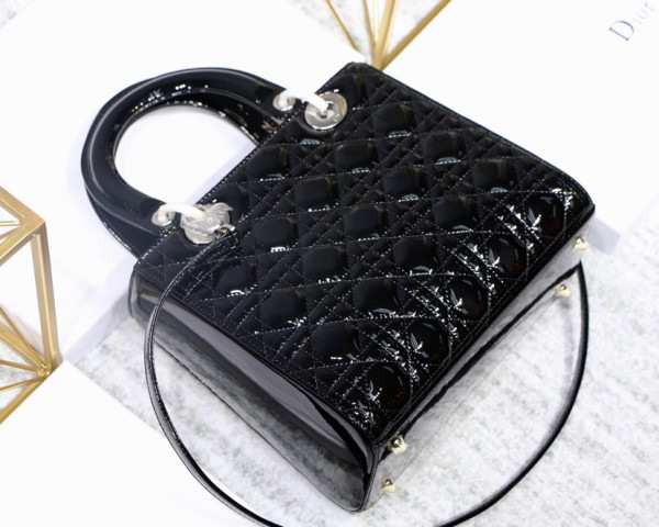 D10r Lady Handbag in Black With Silver Hardware 24CM