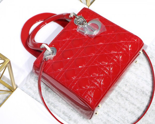 D10r Lady Handbag in Red With Silver Hardware 24CM