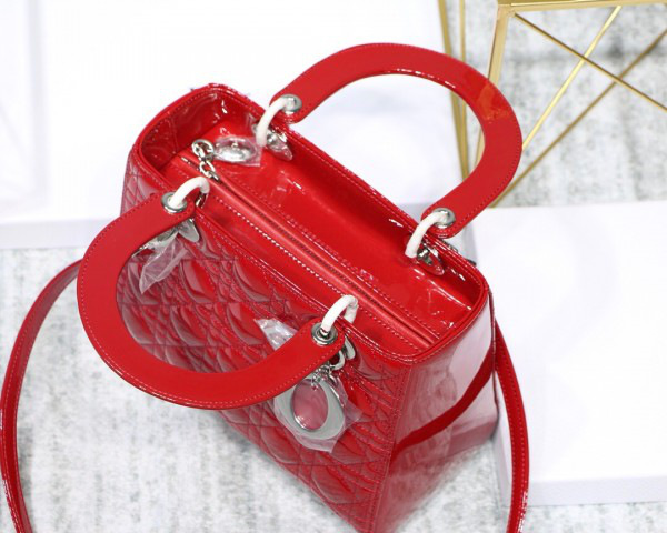 D10r Lady Handbag in Red With Silver Hardware 24CM