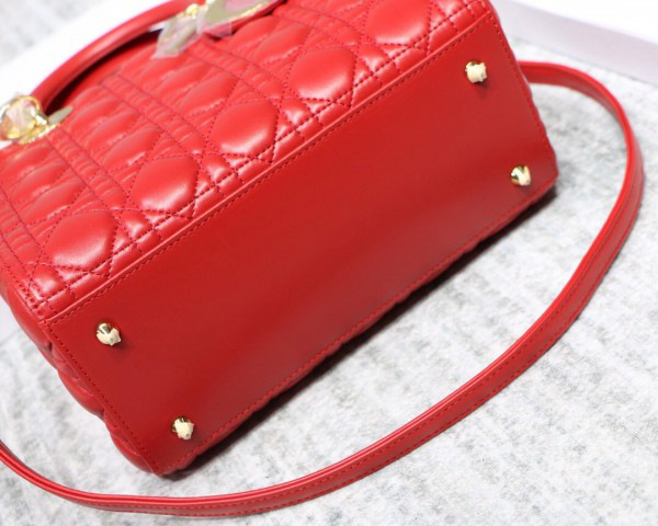 D10r Lady Red Handbag With Gold Hardware 24CM