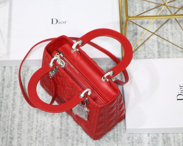 D10r Lady Red Handbag With Silver Hardware 24CM