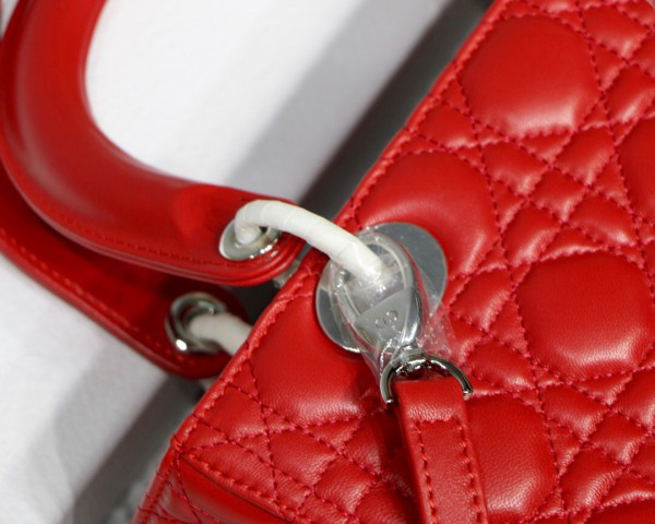 D10r Lady Red Handbag With Silver Hardware 24CM