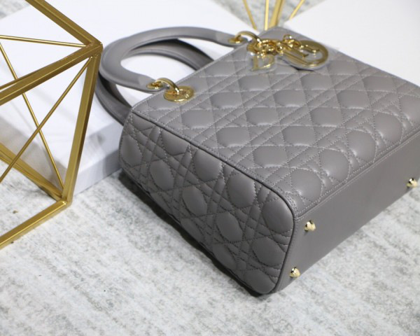 D10r Lady Gray Handbag With Gold Hardware 24CM