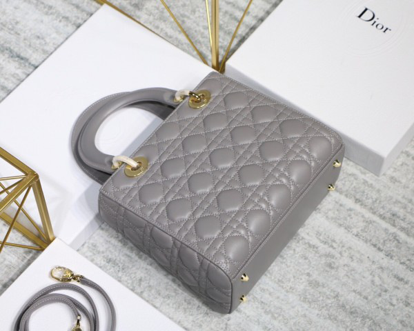 D10r Lady Gray Handbag With Gold Hardware 24CM