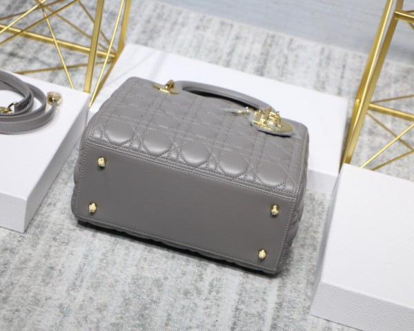 D10r Lady Gray Handbag With Gold Hardware 24CM