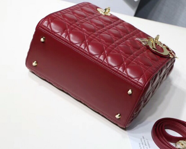 D10r Lady Wine Red Handbag With Gold Hardware 24CM