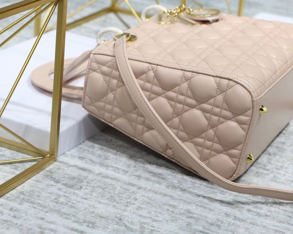 D10r Lady Light Pink Handbag With Gold Hardware 24CM