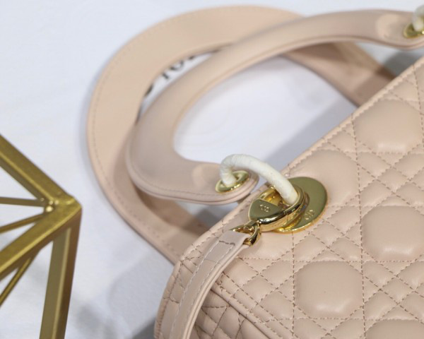 D10r Lady Light Pink Handbag With Gold Hardware 24CM