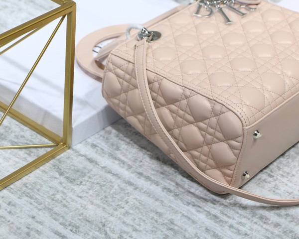 D10r Lady Light Pink Handbag With Silver Hardware 24CM
