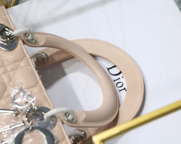 D10r Lady Light Pink Handbag With Silver Hardware 24CM