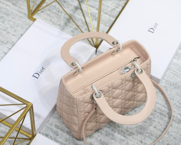 D10r Lady Light Pink Handbag With Silver Hardware 24CM