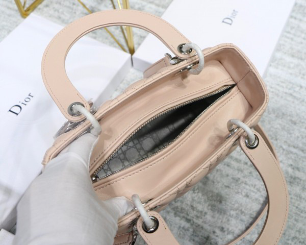 D10r Lady Light Pink Handbag With Silver Hardware 24CM