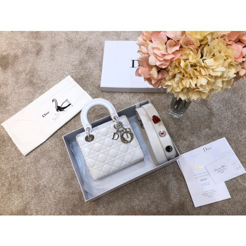 D10r Lady Lambskin White Handbag with Silver Hardware 20CM