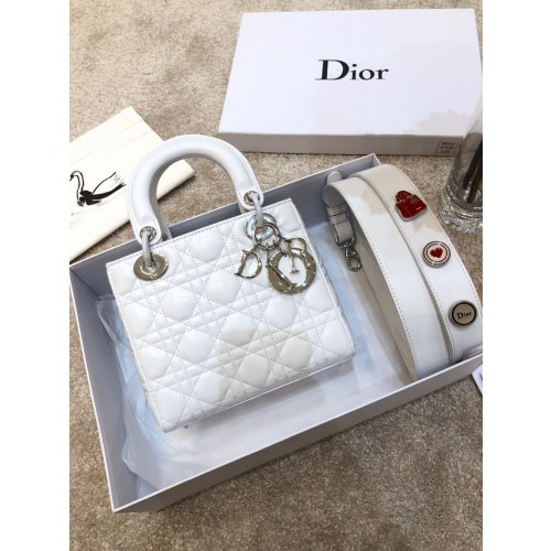 D10r Lady Lambskin White Handbag with Silver Hardware 20CM