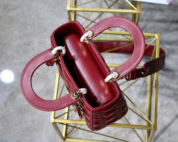 D10r Lady Lambskin Wine Red Handbag with Gold Hardware 20CM