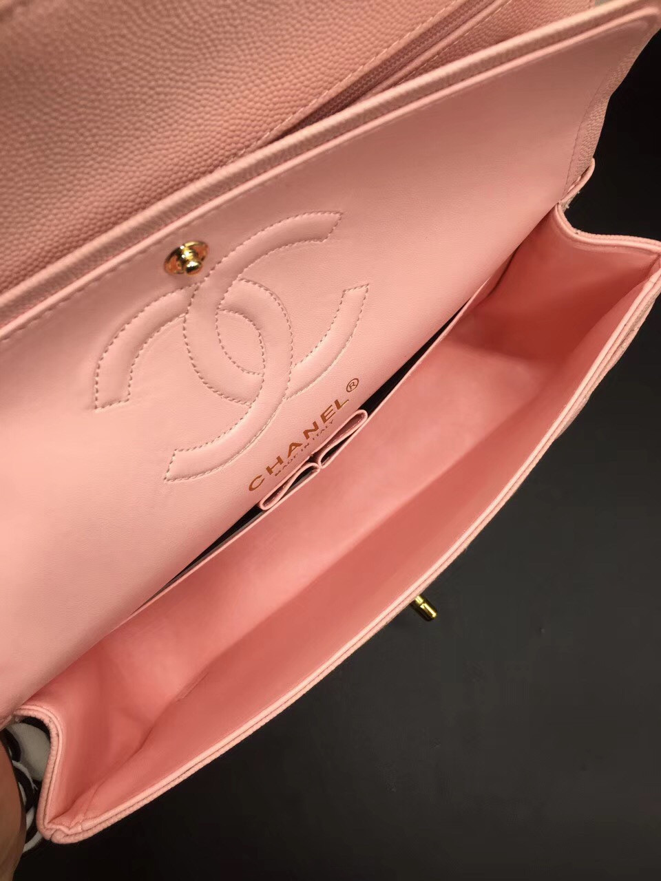 Ch**el Flap Bag Caviar in Pink 25cm with Gold Hardware