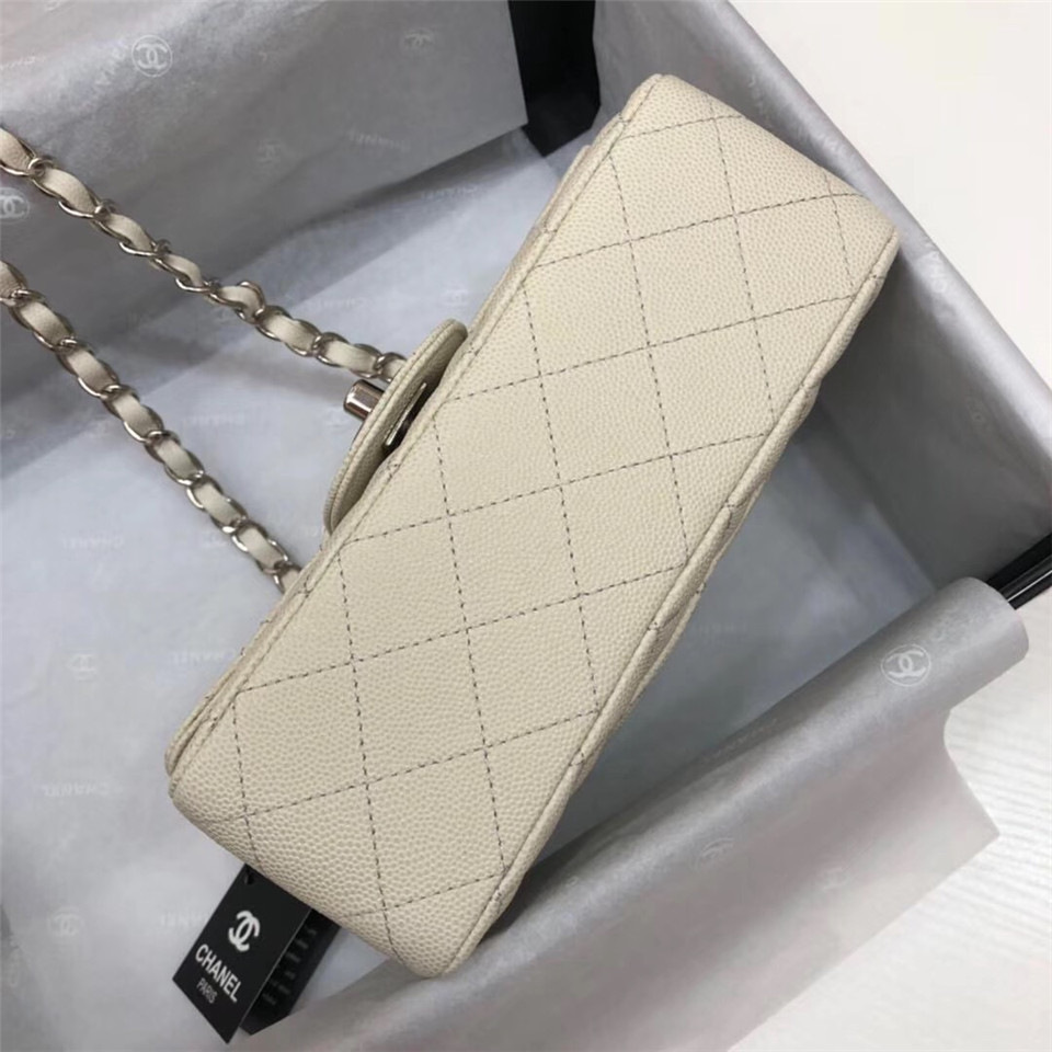 Ch**el Flap Bag Caviar in White 20cm with Silver Hardware
